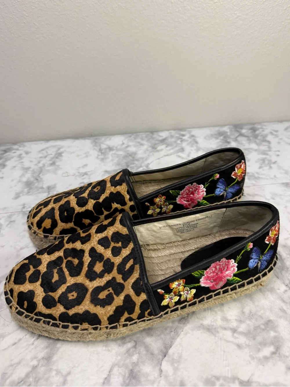 JOHNNY WAS Embroidered Garden Leopard Espadrille Slip On Shoe Sz 8 1/2M RN149414